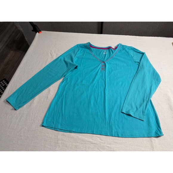 Sleep Chic Other - Sleep Chic Women's XL Turquoise Blue Pink Trim Henley Long Sleeve Pajama Top